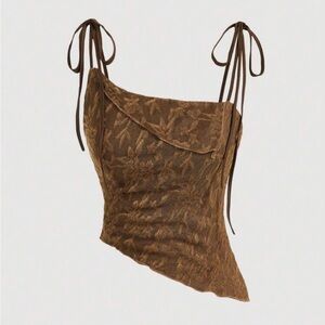 SHEIN Brown Textured Asymmetric Tie-Strap Crop Top